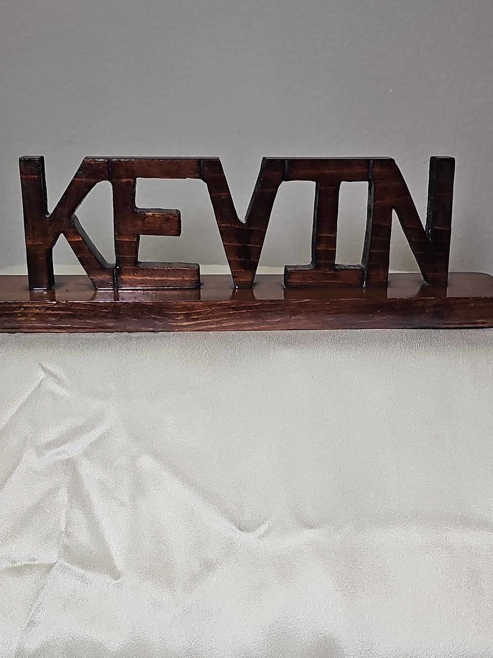 Custom Wooden 'KEVIN' Name Sign - Dark Brown